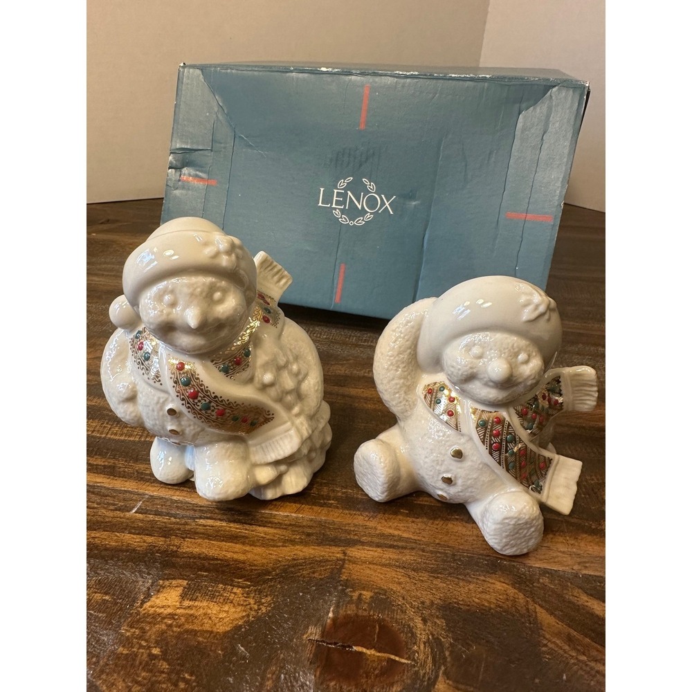Lenox China Jewels Collection Snowman Figurines Set of 2 Original Box Vintage